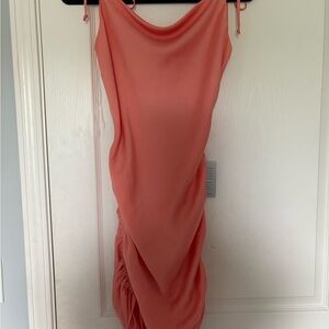 NEW WITH TAGS. Nordstrom Ke Ned Ik Coral Pink Cow neck Bodycon Dress Size Small